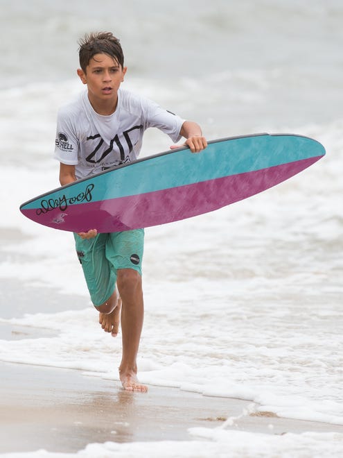 Nico Famularo of Dewey Beach, Del., competes in the menehune division at the Zap Pro/Amateur World Championships of Skimboarding at Dewey Beach.