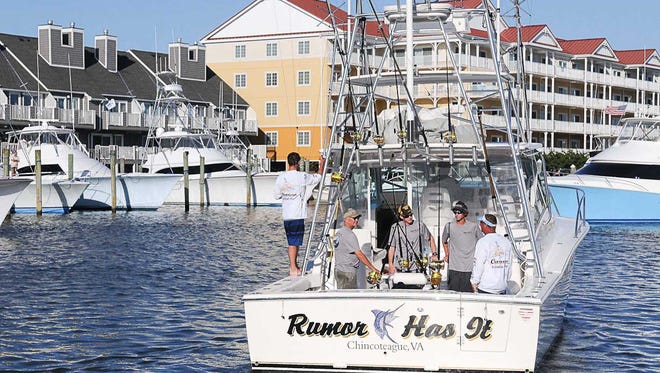 Rumor Has it, Chincoteague, Va. takes off from the scales during the 43rd Annual White Marlin Open on the last day of the tournament. Megan Raymond Photo
