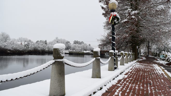 Placid waters and snow made holiday wreaths extra festive.
