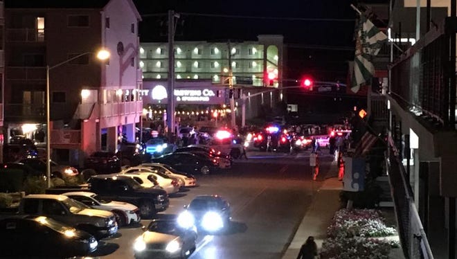 A pedestrian was struck by an Ocean City Police officer at the intersection of 56th Street and Coastal Highway in Ocean City late Friday night, officials said.