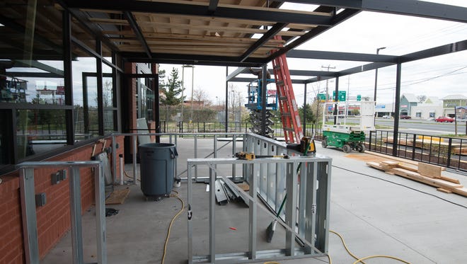 Construction of the outside patio at the new Iron Hill Brewery and Restaurant in Rehoboth that will be opening at the end of May.