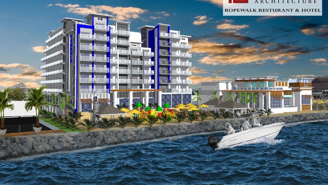 How a proposed eight-story hotel and restaurant might look at the site of a dismantled concrete plant in Ocean City on the bayside between First Street and the Route 50 bridge.