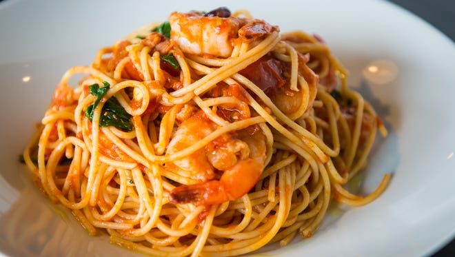 Shrimp BLT Pasta, prepared by Maurice Catlett, new head chef of Matt's Fish Camp, at Fish On in Lewes on Monday, May 9.