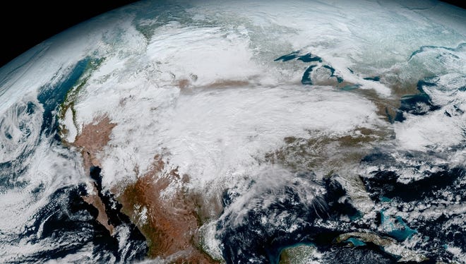 This image clearly shows the significant storm system that crossed North America that caused freezing and ice that resulted in dangerous conditions across the United States Jan 15, 2017, resulting in loss of life. GOES-16 will offer three times more spectral channels with four times greater resolution, five times faster than ever before.