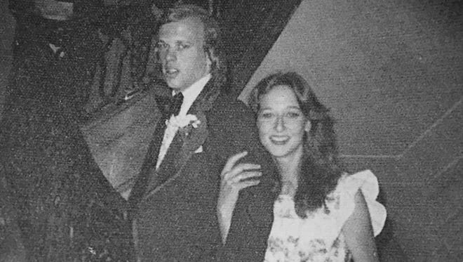 Nancy Cooper and her date at the Hotel du Pont in Wilmington for the Brandywine High School Prom in 1975.