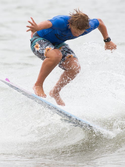 Timmy Vitella of Milton, Del., competes in the semi pro division at the Zap Pro/Amateur World Championships of Skimboarding at Dewey Beach.