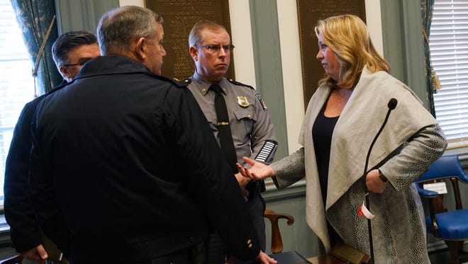 State Rep. Helene Keeley speaks to law enforcement after the 
 The Adult Use Cannabis Task Force discussed the outline for its final report to the General Assembly.