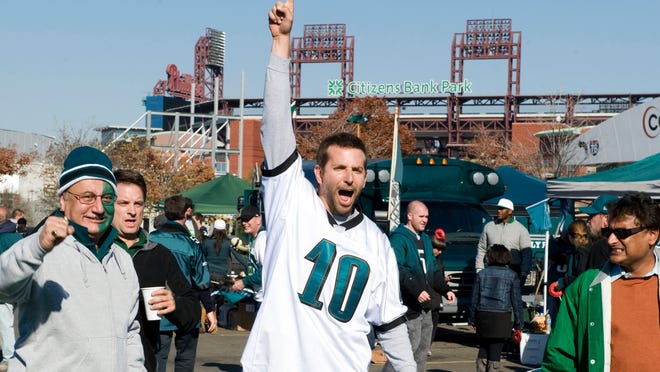 Bradley Cooper ' s character in " Silver Linings Playbook " was a massive Eagles fan and so is the actor. He was spotted wearing a throwback Eagles jacket on Monday, the day after the Birds beat the Bears.