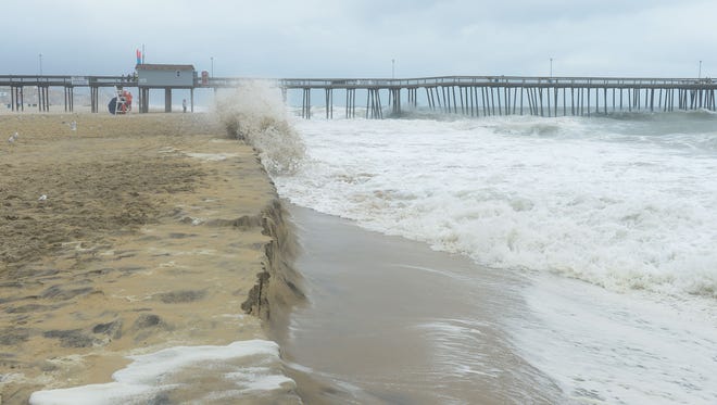A summer nor'easter is effecting the coast of Ocean City, Md. on Saturday, July 29, 2017. Causing high winds and beach erosion.