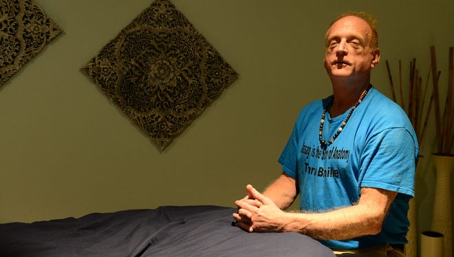 Tommy Gibson, who is legally blind, has been a massage therapist for 16 years and is pictured here at Dimitra Yoga located in Rehoboth Beach, De. Monday, August 7, 2017.