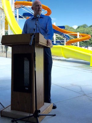 Gov. Jack Markell is shown at the Wednesday  opening of new waterslides at Killens Pond State Park.