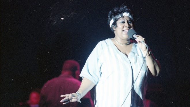 Aretha Franklin performs at the Michigan Festival on MSU's campus, Aug. 11, 1995.