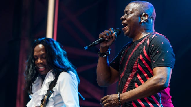 Earth, Wind, and Fire performs on the Backyard Stage at the Firefly Music Festival on Sunday.