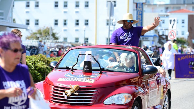 Former Raven Brad Jackson during the Raven's Roost parade held in Ocean City on Saturday, June 3, 2017.