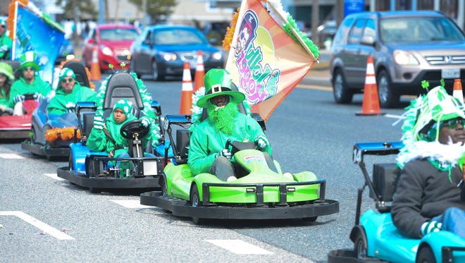 Jolly Roger's go carts drive down Coastal Highway during a previous Ocean City's St. Patrick's Day Parade.