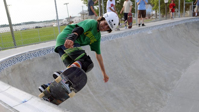 Wilson McLain, 13 of Ocean City, goes for a grind in the bowl at the Ocean Bowl Skate Park in Ocean City. McLain skates every day unless it rains.