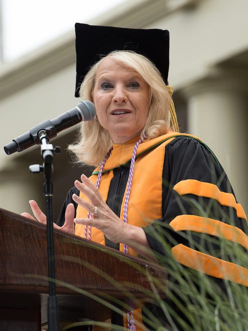 Lieutenant Governor Bethany Hall-Long gives the commencement address at the Wesley College Spring Commencement in Dover.  A total of 244 graduated.