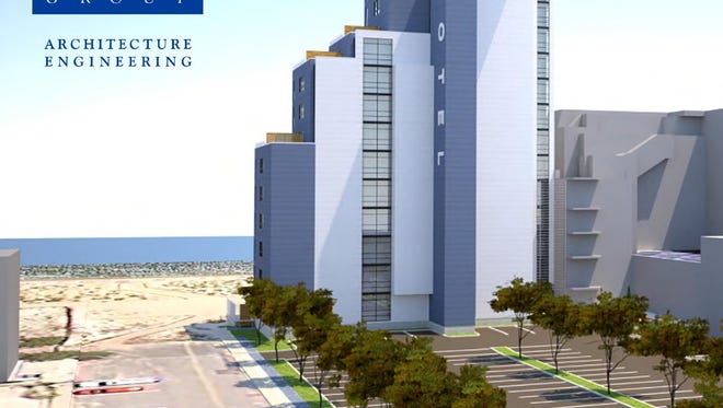 A 13-story Quality Inn hotel expansion on 33rd Street in Ocean City is shown in this architectural rendering.