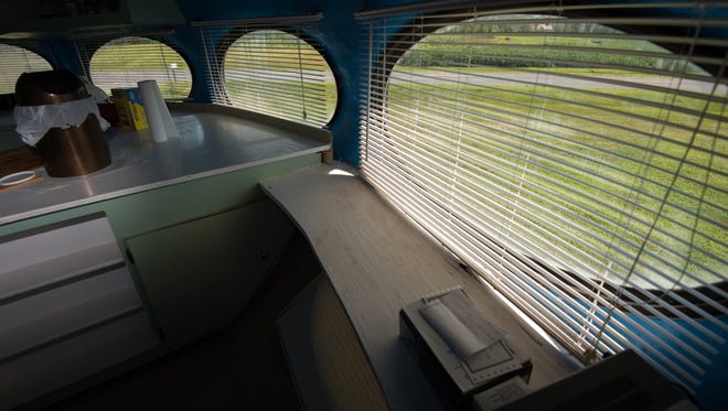 View of the windows inside the Futuro house in Milton.