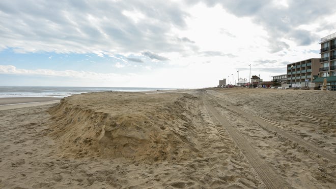 View of a sand cliff that formed from the latest nor'easter that hit Rehoboth Beach.