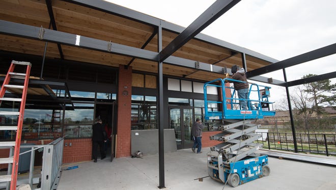Construction of the outside patio at the new Iron Hill Brewery and Restaurant in Rehoboth that will be opening at the end of May.