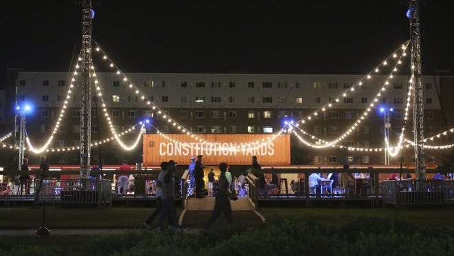 The Constitution Yards beer garden at the Wilmington Riverfront is shown on June 24. Newark is considering legislation to allow microbreweries.