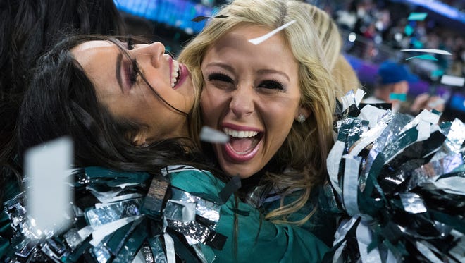 The Philadelphia Eagles cheerleaders celebrate winning Super Bowl LII Sunday at US Bank Stadium.