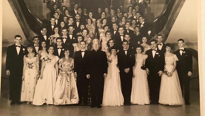 St. Elizabeth High prom in 1950. The photo includes Jeanne and Fran Brady and many others.