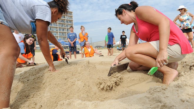The 38th Annual Rehoboth Beach-Dewey Beach Chamber of Commerce Sandcastle Contest was held on Saturday, Sept. 10, 2016 at a new location on the south end of the beach near Funland under hot weather conditions.  Participants worked to create different castles and sculptures in the sand for judging in the late afternoon at which time trophy's ail be given out.