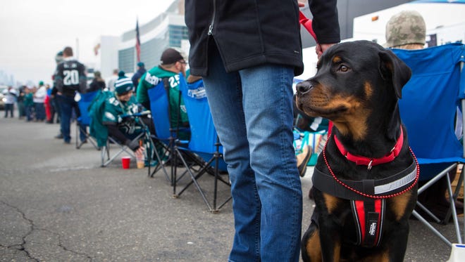 Thor of Reading, PA hangs out during the tailgating party as the Eagles are considered underdogs.