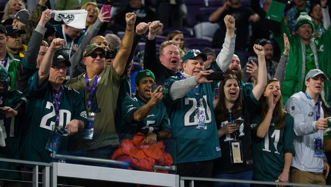 Eagles fans celebrate winning Super Bowl LII Sunday at US Bank Stadium