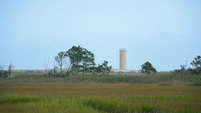 A view of the Delaware WWII towers could be seen from the Lewes Canal during the Cape Water Taxi Eco Tour on Wednesday, Sept. 27, 2017.