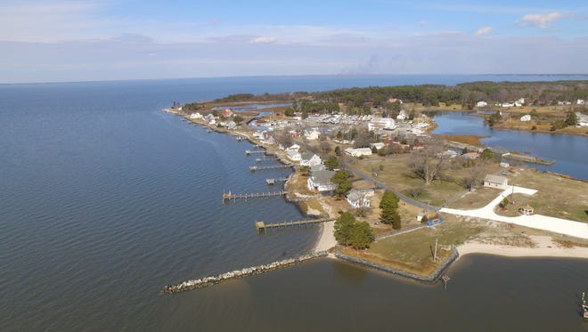 An aerial shows the Chesapeake Bay fishing village of Deal Island in Somerset County.
