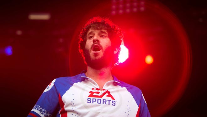 Lil Dicky performs on the Lawn Stage on day two of Firefly Music Festival Friday at The Woodlands in Dover.