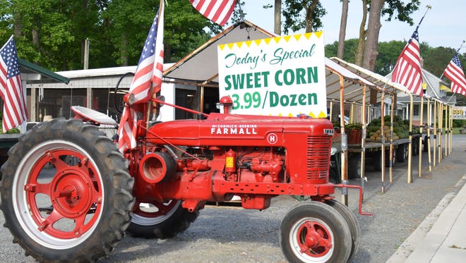 1950s era Farmall tractor at a produce stand in Ocean View.