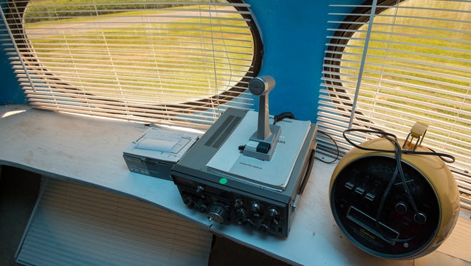 Richard Garrett's radio equipment inside the Futuro house in Milton.