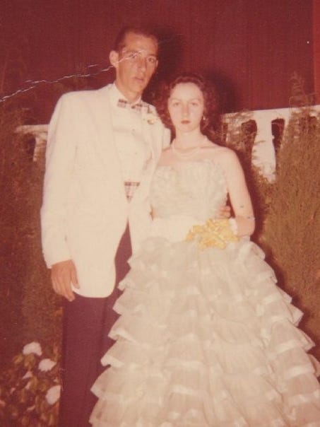 Peggy Stewart and Bill Murphy Sr. (late married) at Peggy's prom at Elkton High in 1959 or 1960.