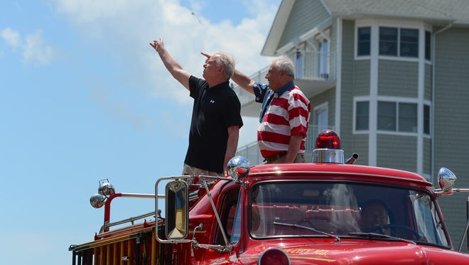 Ocean City Mayor Rick Meehan and Senator Jim Mathias wave during the 2017 Maryland Fireman Association Parade held in Ocean City on Wednesday, June 21, 2017.
