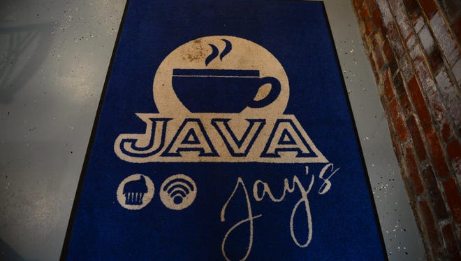 Painted logo for Java Jay's coffee shop in Crisfield.