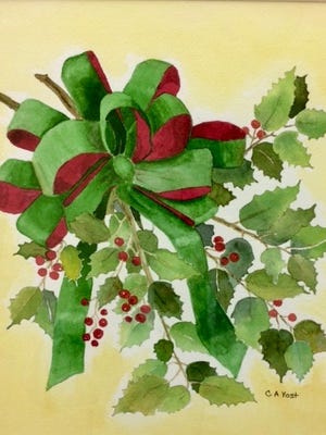 Holly, watercolor by Carol Yost.