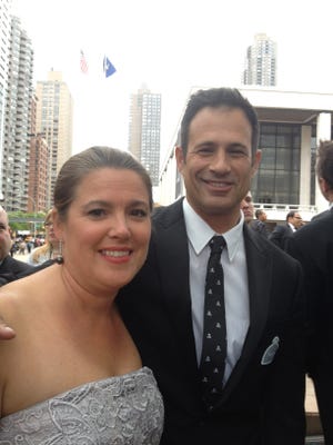 Mariah and Sam Calagione of Milton's Dogfish Head Brewery wait to walk the red carpet at the 2012 James Beard Foundation Awards at New York's Lincoln Center.