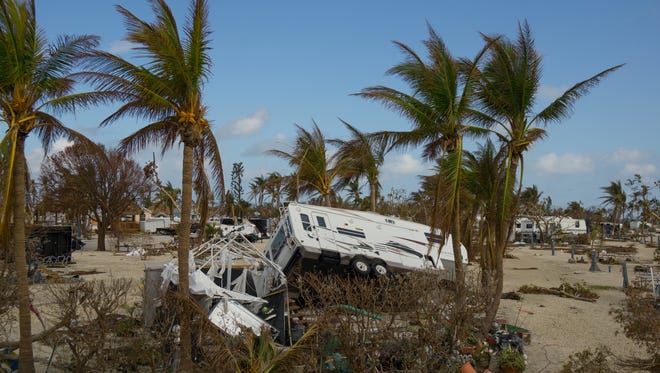 Destroyed trailers wait to be cleaned up at the Sunshine Key RV Resort where residents are still not allowed on Sept. 16, 2017 in Marathon, Florida. Many places in the Keys still lack water, electricity or mobile phone service and residents are still not permitted to go further south than Islamorada. The Federal Emergency Management Agency has reported that 25-percent of all homes in the Florida Keys were destroyed and 65-percent sustained major damage when they took a direct hit from Hurricane Irma.