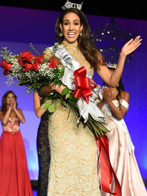 Miss Delaware 2018 Joanna Wicks greets the audience as the Miss Delaware Organization held its 75th Scholarship Pageant on Saturday.