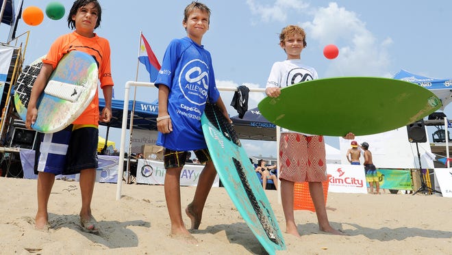 Mini Competitors Sammy Diemidio, Burke Healy and Kaden Cox wait for their heat as Dewey Beach was the site of the Zap Amateur Skimboarding World Championships held on Saturday & Sunday August 9th and 10th with over 200 competitors from around the world competing in several divisions for the honors.