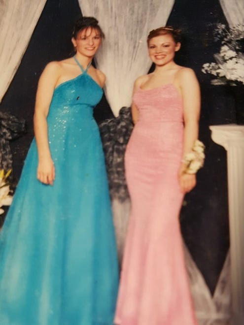 Courtney Mirto (left) and Adrienne (Aument) Bryant at Delcastle High School's 2003 senior prom. Adrienne is the youngest daughter of Rosemary and Ralph Aument.