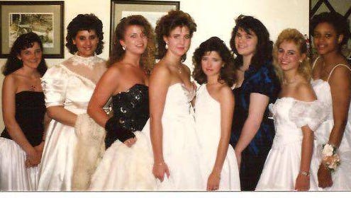 Dover High School Class of 1989 prom. Pictured are Shannan (Alexander) Seren, Sonja (Durham) Tunnell, Wendi (Ellingsworth) Powell, Laura Woodruff, Nicole Bonelli, Cora (Clark) Blair, Traci Lyn Castello Stanley and Bobbi English.