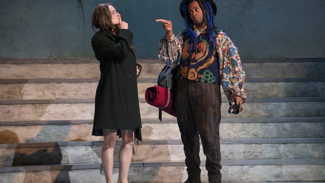 Starring in the Resident Ensemble Playersp production of 'Twelfth Night' are, from left, Susanna Stahlmann as Viola and Joshua David Robinson as Feste..