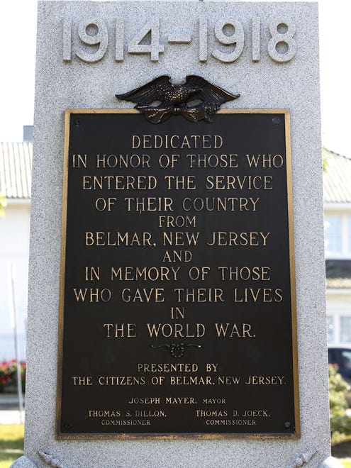 Photo of  vandalized Belmar doughboy World War I Monument, dedicated to borough's resident who served during the war. Belmar,NJ.
Wednesday, June 14, 2017.