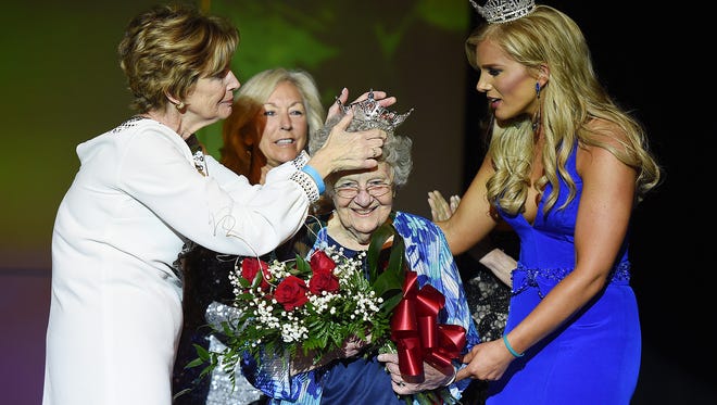Miss Delaware 1937, Nickey Harriett Thompson, is honored in the 80th anniversary spotlight as the 2017 Miss Delaware Pageant is held at Cape Henlopen High School in Lewes on Friday, June 16.