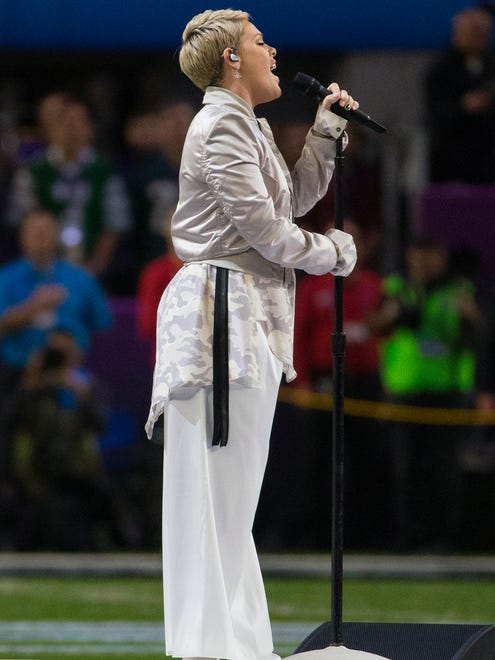 Eagles fan and Doylestown native Pink performed the national anthem before the Super Bowl LII.